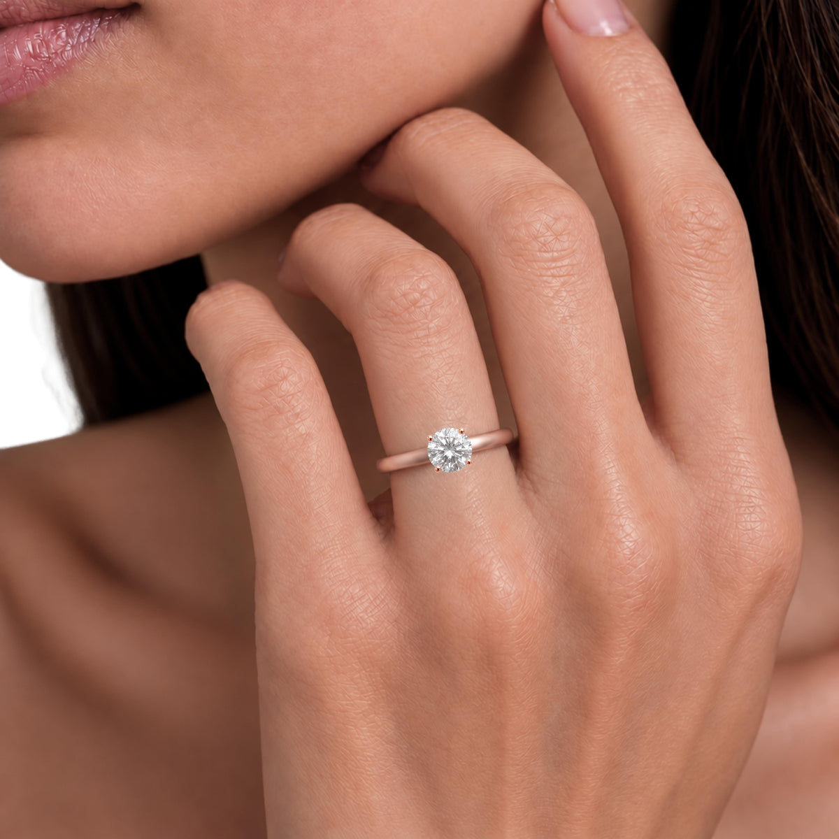 Lab-Grown Diamond Round Cut Solitaire Engagement Ring in 14K White Gold or 14K Yellow Gold