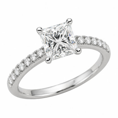 Lab-Grown Diamond Princess Solitaire Wedding Ring in 14K White Gold or 14K Yellow Gold