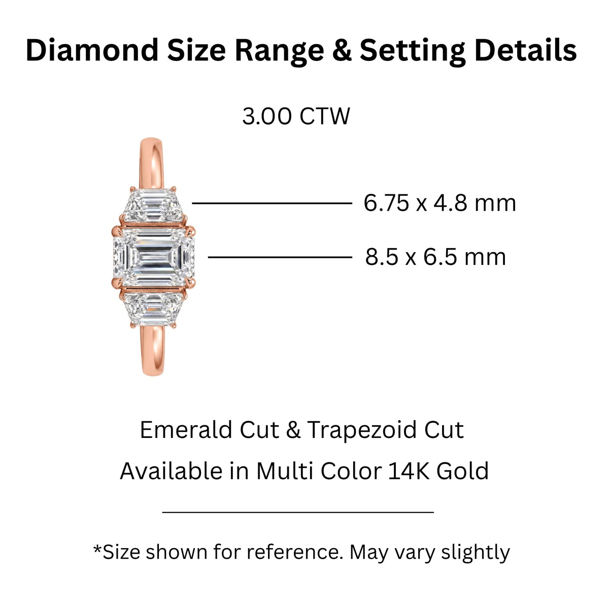 3 ct. T.W. Lab-Grown Diamond Emerald-Cut Three-Stone Wedding Ring in 14K White Gold or 14K Yellow Gold