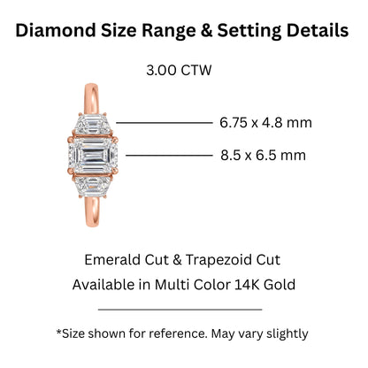 3 ct. T.W. Lab-Grown Diamond Emerald-Cut Three-Stone Wedding Ring in 14K White Gold or 14K Yellow Gold