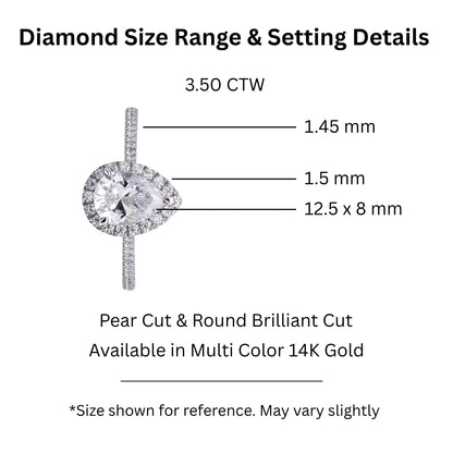 Lab-Grown Diamond Pear Halo Engagement Ring in 14K White Gold or 14K Yellow Gold
