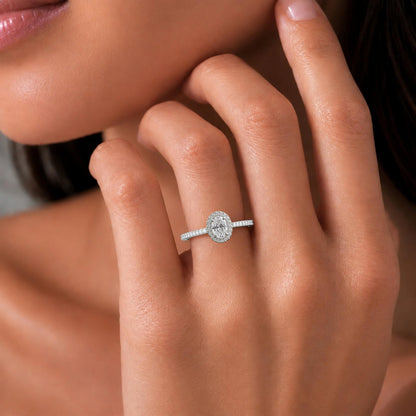 Lab-Grown Diamond Oval Halo Engagement Ring in 14K White Gold or 14K Yellow Gold