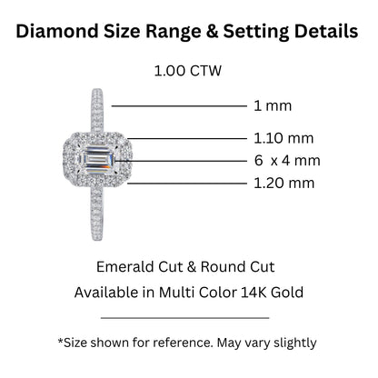 Lab-Grown Diamond Emerald-Cut Halo Engagement Ring in 14K White Gold or 14K Yellow Gold