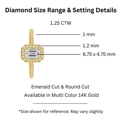 Lab-Grown Diamond Emerald-Cut Halo Engagement Ring in 14K White Gold or 14K Yellow Gold