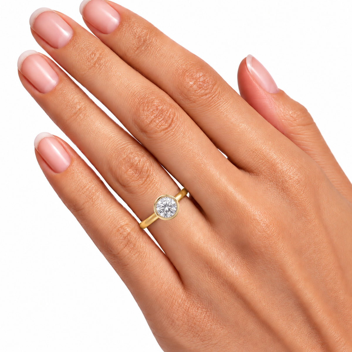 1 to 6 ct. T.W. Lab-Grown Diamond Round Cut Solitaire Bezel Engagement Ring in 14K White Gold or 14K Yellow Gold