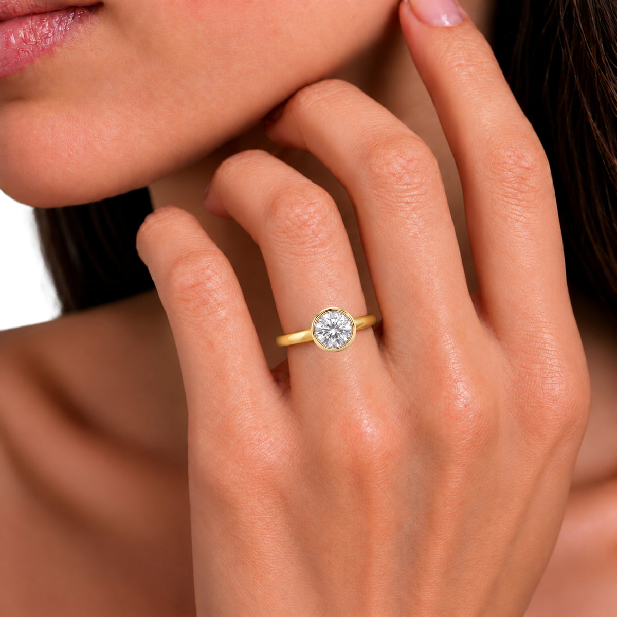 1 to 6 ct. T.W. Lab-Grown Diamond Round Cut Solitaire Bezel Engagement Ring in 14K White Gold or 14K Yellow Gold