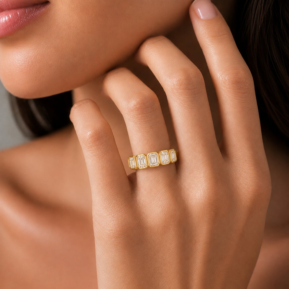 3 ct. T.W. Lab-Grown Diamond Emerald-Cut Five-Stone Wedding Ring in 14K White Gold or 14K Yellow Gold