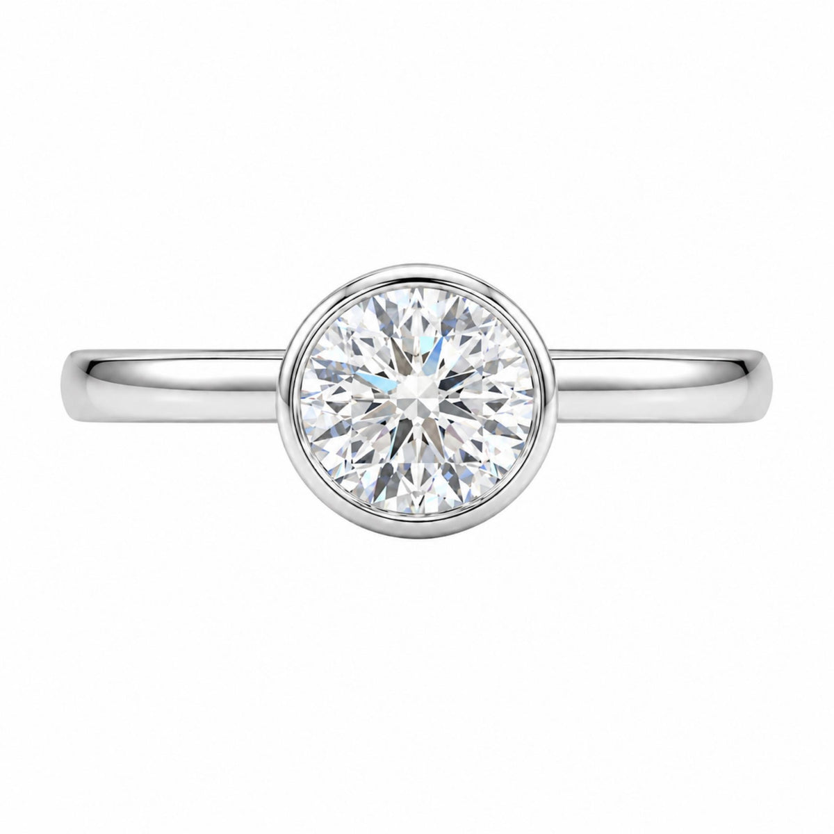 1 to 6 ct. T.W. Lab-Grown Diamond Round Cut Solitaire Bezel Engagement Ring in 14K White Gold or 14K Yellow Gold