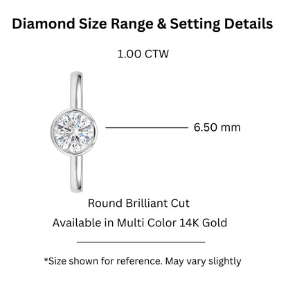 1 to 6 ct. T.W. Lab-Grown Diamond Round Cut Solitaire Bezel Engagement Ring in 14K White Gold or 14K Yellow Gold