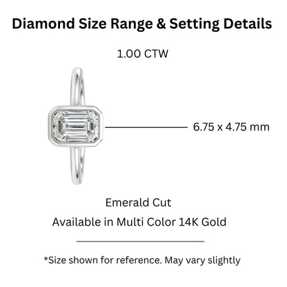 1 to 6 ct. T.W. Lab-Grown Diamond Emerald-Cut Solitaire Bezel Engagement Ring in 14K White Gold or 14K Yellow Gold