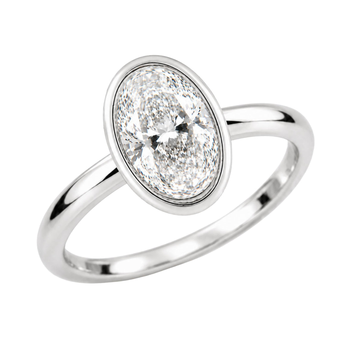 1 to 6 ct. T.W. Lab-Grown Diamond Oval Cut Solitaire Bezel Engagement Ring in 14K White Gold or 14K Yellow Gold