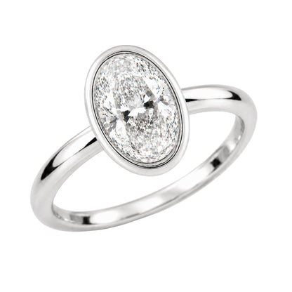 1 to 6 ct. T.W. Lab-Grown Diamond Oval Cut Solitaire Bezel Engagement Ring in 14K White Gold or 14K Yellow Gold