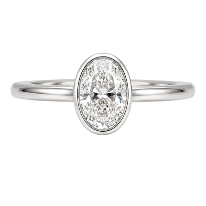 1 to 6 ct. T.W. Lab-Grown Diamond Oval Cut Solitaire Bezel Engagement Ring in 14K White Gold or 14K Yellow Gold