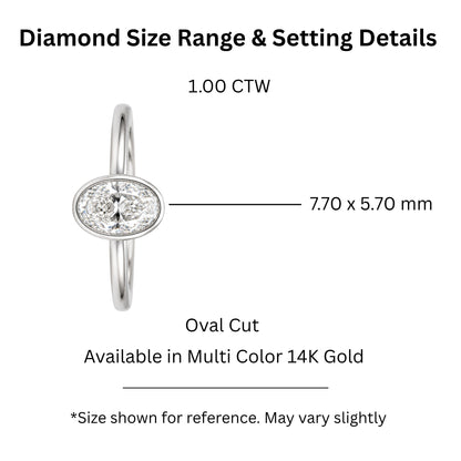 1 to 6 ct. T.W. Lab-Grown Diamond Oval Cut Solitaire Bezel Engagement Ring in 14K White Gold or 14K Yellow Gold