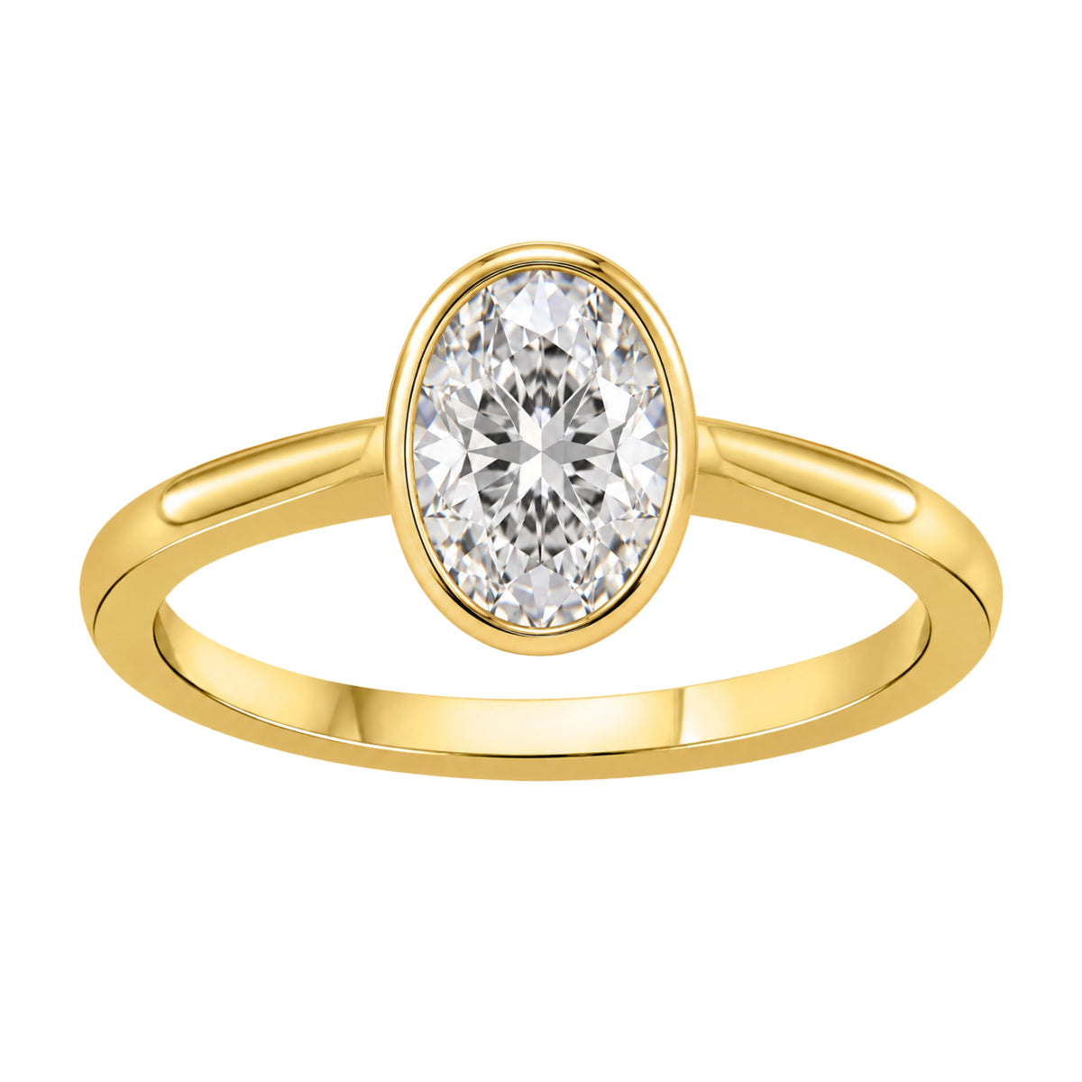 1 to 6 ct. T.W. Lab-Grown Diamond Oval Cut Solitaire Bezel Engagement Ring in 14K White Gold or 14K Yellow Gold