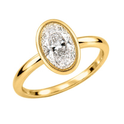 1 to 6 ct. T.W. Lab-Grown Diamond Oval Cut Solitaire Bezel Engagement Ring in 14K White Gold or 14K Yellow Gold