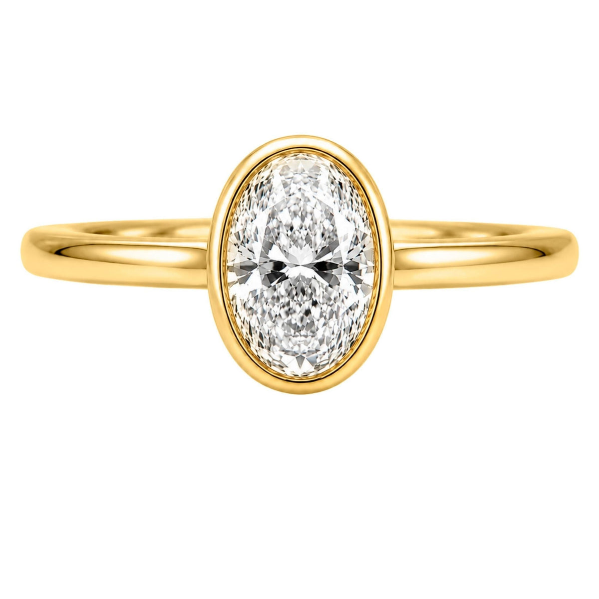 1 to 6 ct. T.W. Lab-Grown Diamond Oval Cut Solitaire Bezel Engagement Ring in 14K White Gold or 14K Yellow Gold