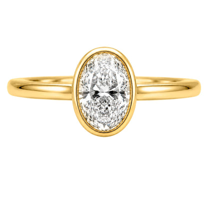 1 to 6 ct. T.W. Lab-Grown Diamond Oval Cut Solitaire Bezel Engagement Ring in 14K White Gold or 14K Yellow Gold
