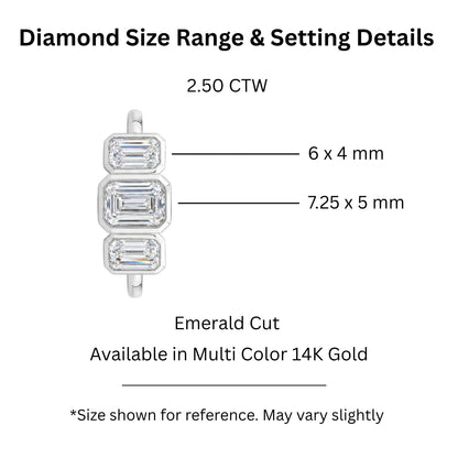 2.5 ct. T.W. Lab-Grown Diamond Emerald-Cut Three-Stone Engagement Ring in 14K White Gold or 14K Yellow Gold