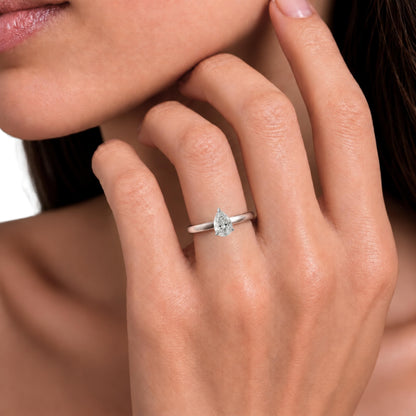 Lab-Grown Diamond Pear Cut Solitaire Engagement Ring in 14K White Gold or 14K Yellow Gold