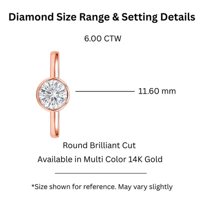 1 to 6 ct. T.W. Lab-Grown Diamond Round Cut Solitaire Bezel Engagement Ring in 14K White Gold or 14K Yellow Gold