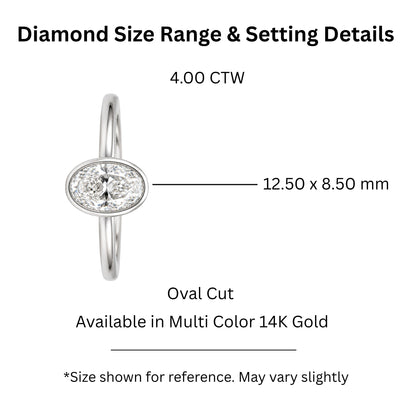 1 to 6 ct. T.W. Lab-Grown Diamond Oval Cut Solitaire Bezel Engagement Ring in 14K White Gold or 14K Yellow Gold