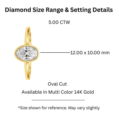 1 to 6 ct. T.W. Lab-Grown Diamond Oval Cut Solitaire Bezel Engagement Ring in 14K White Gold or 14K Yellow Gold