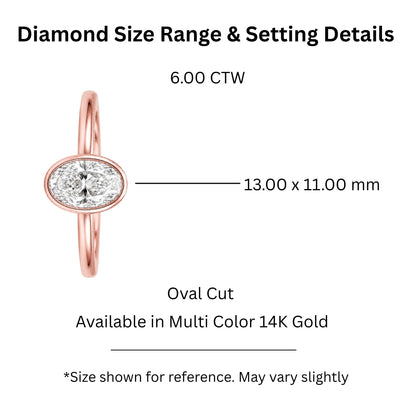 1 to 6 ct. T.W. Lab-Grown Diamond Oval Cut Solitaire Bezel Engagement Ring in 14K White Gold or 14K Yellow Gold