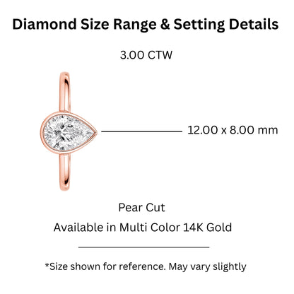 1 to 6 ct. T.W. Lab-Grown Diamond Pear Cut Solitaire Bezel Engagement Ring in 14K White Gold or 14K Yellow Gold