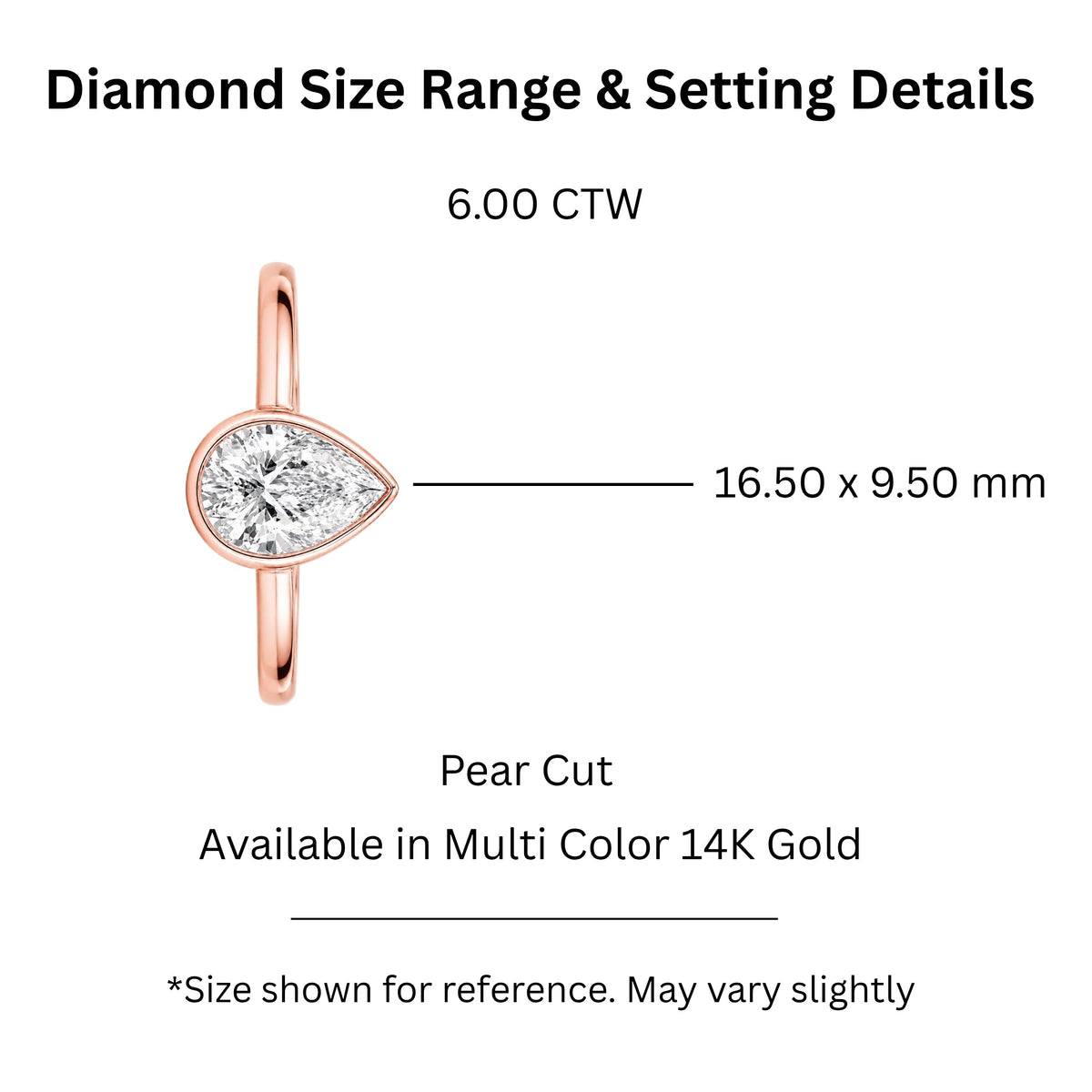 1 to 6 ct. T.W. Lab-Grown Diamond Pear Cut Solitaire Bezel Engagement Ring in 14K White Gold or 14K Yellow Gold