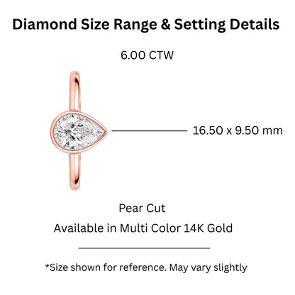 1 to 6 ct. T.W. Lab-Grown Diamond Pear Cut Solitaire Bezel Engagement Ring in 14K White Gold or 14K Yellow Gold