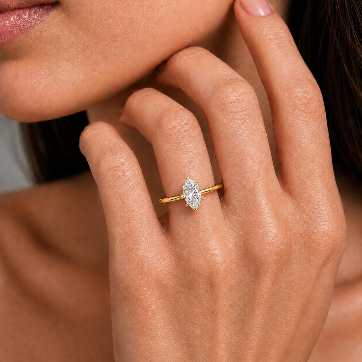 Lab-Grown Diamond Marquise Cut Solitaire Engagement Ring in 14K White Gold or 14K Yellow Gold