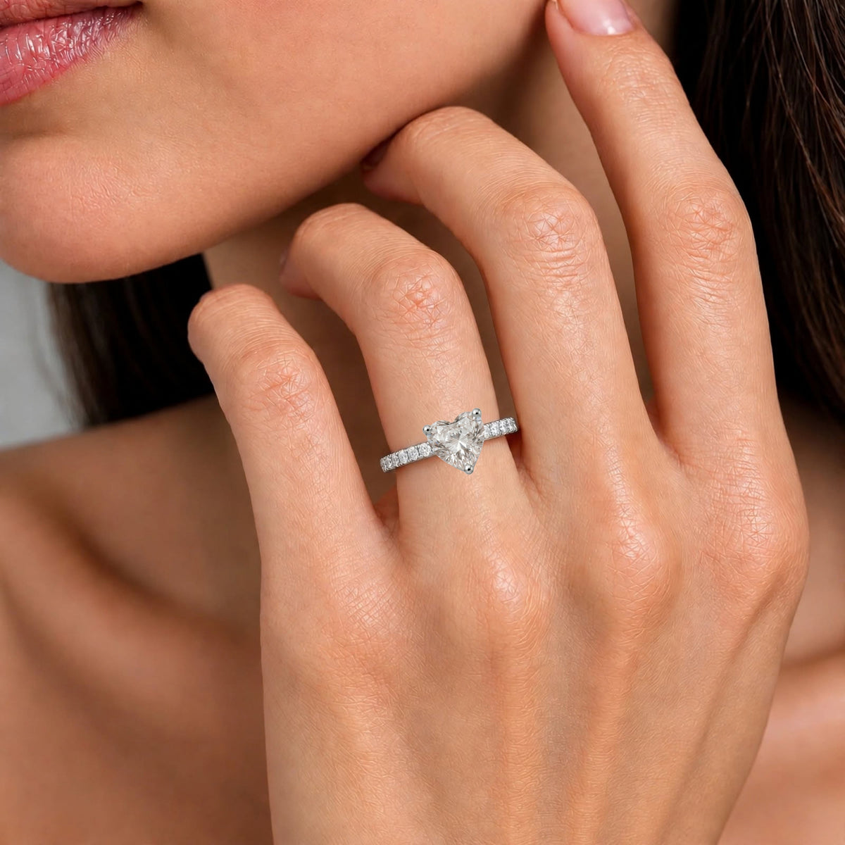 Lab-Grown Diamond Heart Solitaire Wedding Ring in 14K White Gold or 14K Yellow Gold