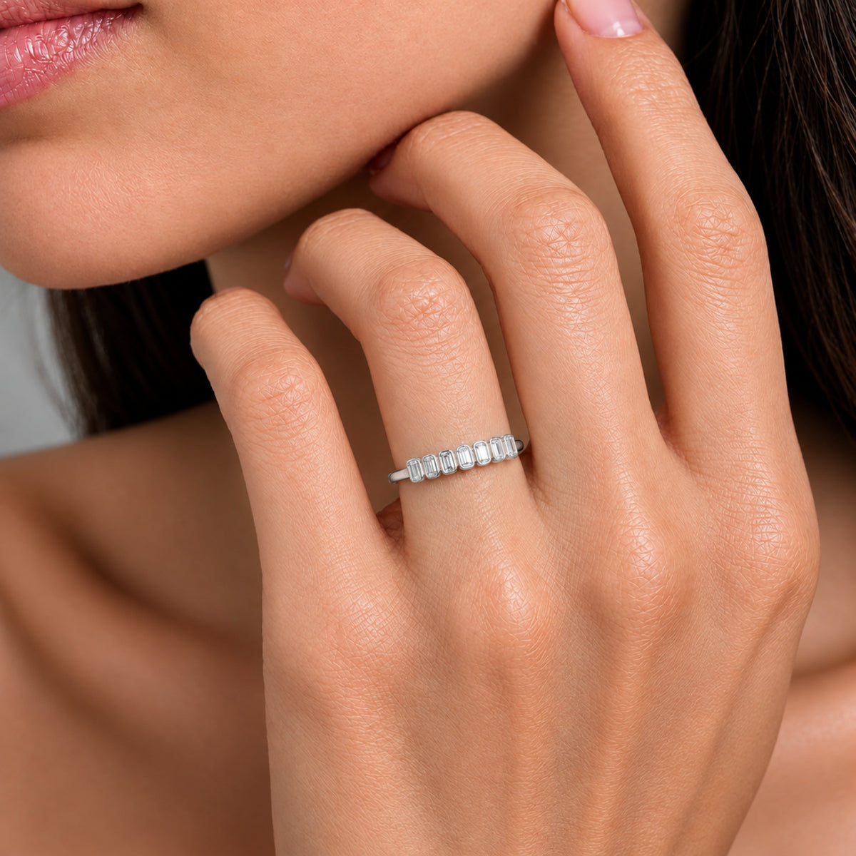 Lab-Grown Diamond Emerald-Cut 7 Stone Ring in 14K White Gold or 14K Yellow Gold