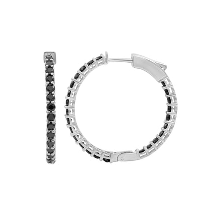 Black Diamond Hoop Earrings in Sterling Silver (3 and 5 Carat)