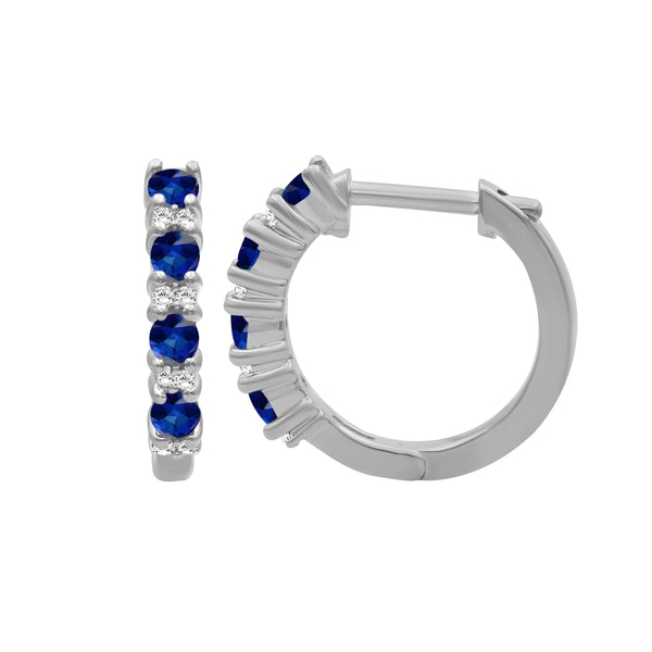 Gemstone and Created White Sapphire Hoop Earrings (Assorted colors)