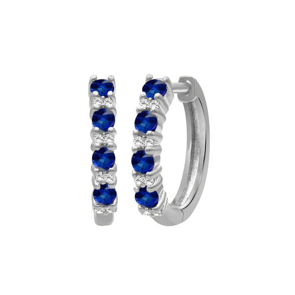 Gemstone and Created White Sapphire Hoop Earrings (Assorted colors)