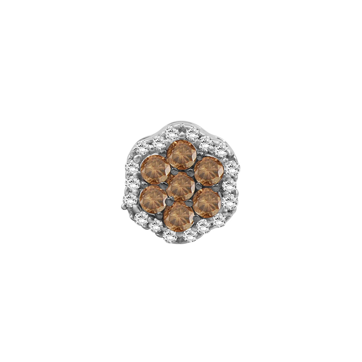 1/2 ctw Champagne and White Diamond Cluster Earrings in Sterling Silver