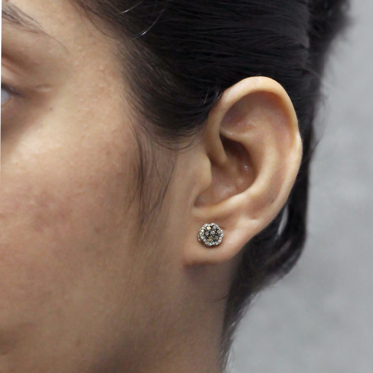 1/2 ctw Champagne and White Diamond Cluster Earrings in Sterling Silver