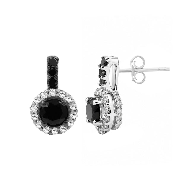 1 1/2 Carat T.W. Black and White Diamond Sterling Silver Earrings