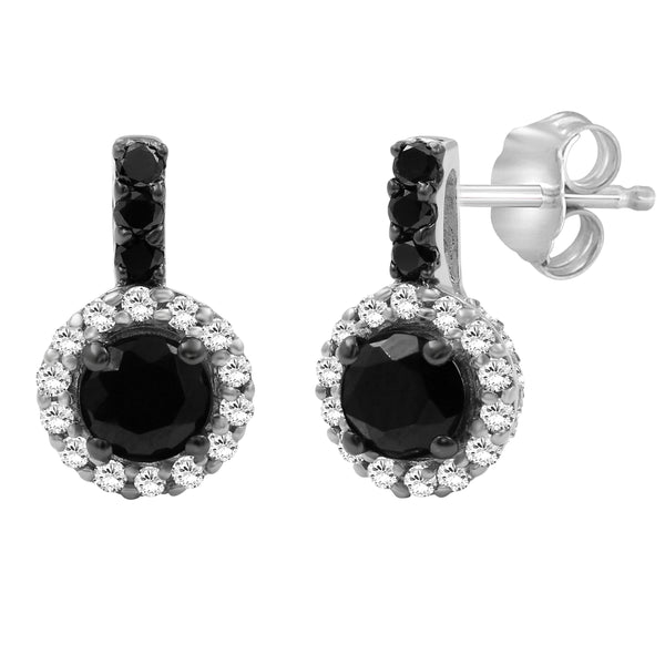 1 1/2 Carat T.W. Black and White Diamond Sterling Silver Earrings