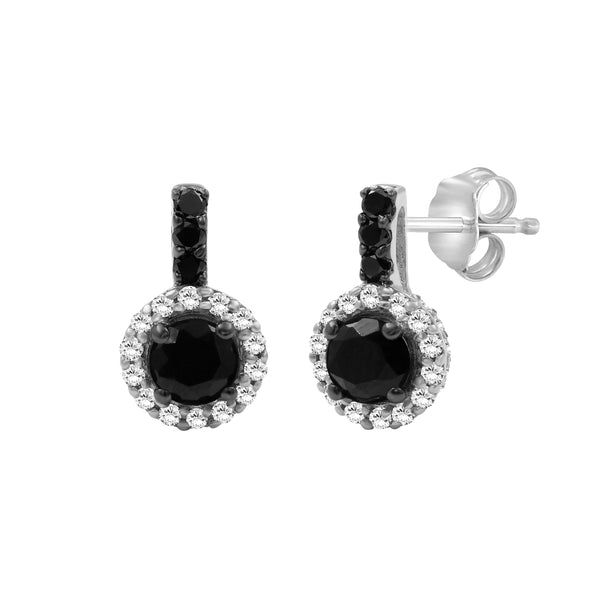 1 1/2 Carat T.W. Black and White Diamond Sterling Silver Earrings