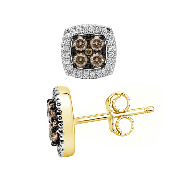 3/4 Carat T.W. Champagne and White Diamond 14K Gold Over Silver Earrings