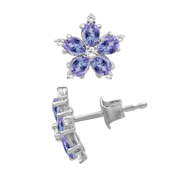 Tanzanite and Created White Sapphire Sterling Silver Earrings