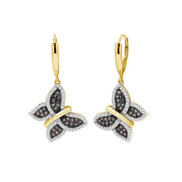 1.00 Carat T.W. Champagne and White Diamond 14K Gold Over Silver Earrings