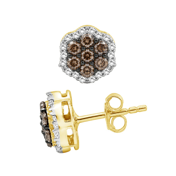 1/2 - 1 Carat T.W. Champagne and White Diamond 14K Gold Over Silver Earrings