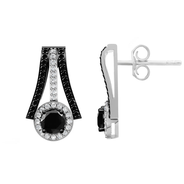 1.00 Carat Black and White Diamond Sterling Silver Earrings