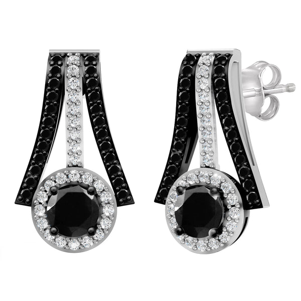 1.00 Carat Black and White Diamond Sterling Silver Earrings