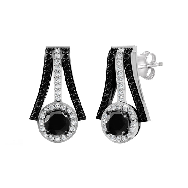 1.00 Carat Black and White Diamond Sterling Silver Earrings