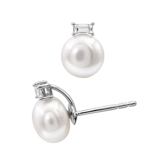 Pearl & 1/7 ct. T.W. White Lab-Grown Diamond Earrings in Sterling Silver